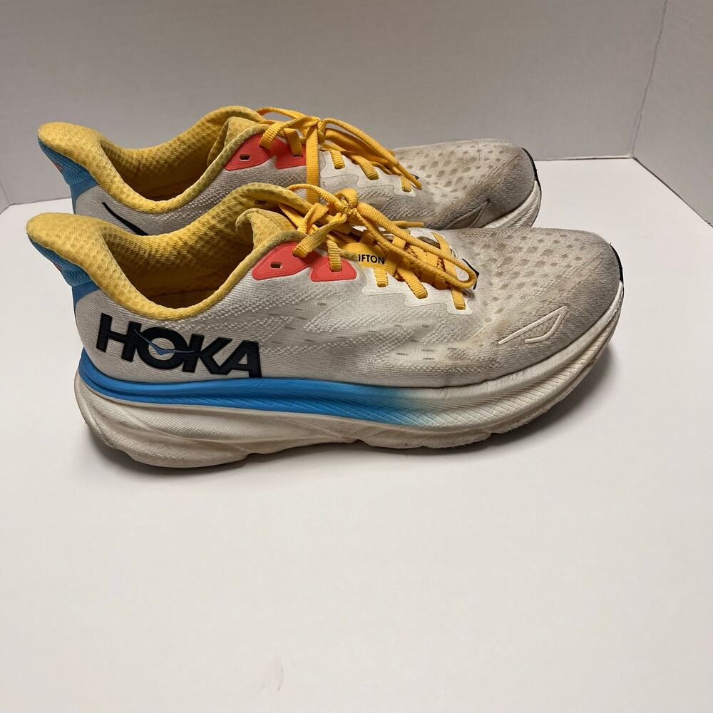HOKA Clifton 9 Womens 8.5 B Running Shoes White Blue Cushion Trainer 1127896 - Picture 2 of 11